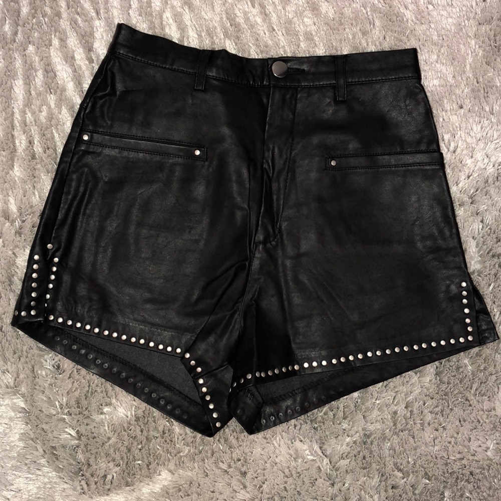 Zara trf black leather shorts